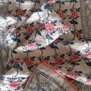 Jaipuri block printed cotton Quilt, Light Weight Cotton Quilt, Reversible Blanket, Reversible winter Quilt, Handmade Quilt