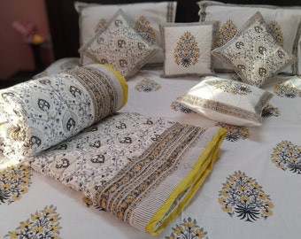 Pure Cotton Quilts Hand-Block Printed Jaipuri Razai AC Blanket All Season , Modern Design Double Quilt , Bohemian quilt  , Floral printed