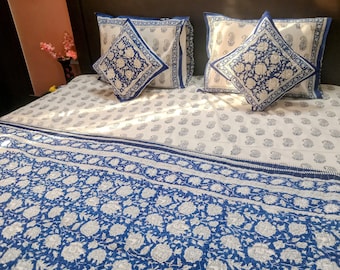 Cotton Bedsheet, Hand Block print Cotton Double Bedsheet With 2 Pillow Cover, Jaipuri Print BedSheet for Bedroom Decor, Bedsheet for Home,