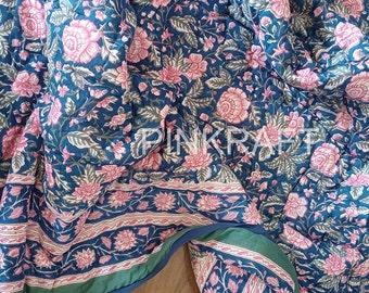 Indian Jaipuri Block Print Quilt Printed Reversible Razai Cotton Handmade Floral Quilt, Jaipuri razai , Bedspread Comforter , 100% Handmade