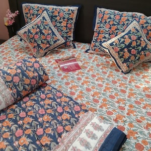 Premium BEDSHEET Hand Block Print Bedsheet with 2 Pillow Cover Bedroom Home Décor Floral Bedsheet Cotton Double Indian Design Bedsheet