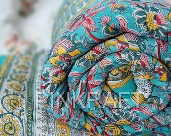 Indian Jaipuri Block Print Quilt Printed Reversible Razai Cotton Handmade Floral Quilt, Jaipuri razai , Bedspread Comforter , 100% Handmade