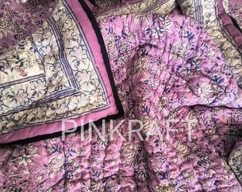 Indian Jaipuri Block Print Quilt Printed Reversible Razai Cotton Handmade Floral Quilt, Jaipuri razai , Bedspread Comforter , 100% Handmade