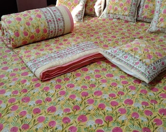 Block printed Reversible Quilt Soft Cotton , Quilt Hand Block Print Quilt , Floral Print Soft Cotton Quilt , winter blanket