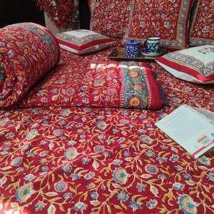 Indian Jaipuri Block Print Quilt Printed Reversible Razai Cotton Handmade Floral Quilt, Jaipuri razai , Bedspread Comforter , 100% Handmade