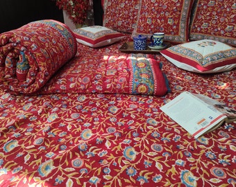 Indian Jaipuri Block Print Quilt Printed Reversible Razai Cotton Handmade Floral Quilt, Jaipuri razai , Bedspread Comforter , 100% Handmade