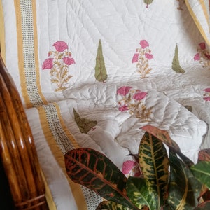 Handmade Indian Jaipuri Block Print Quilt ,  Printed Reversible Razai , Cotton Handmade Floral Quilt, Jaipuri razai ,Boho quilt