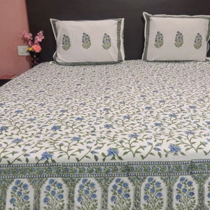 New Hand Block Print Cotton Flat Sheet Handmade Bed sheet Hand Print Bedspread Blanket Bedding Cotton Floral Print Bed cover, home decor
