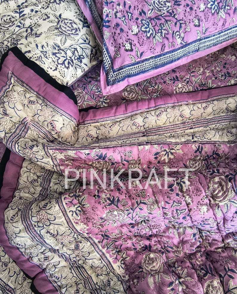 Simple Razai Indian Jaipuri Block Print Quilt Printed Reversible Razai Cotton ...
