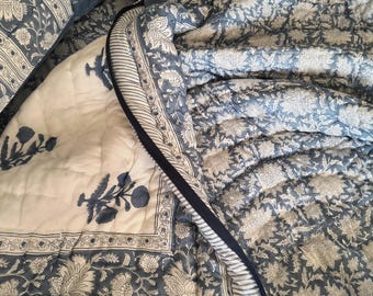 Indian Jaipuri Block Print Quilt Printed Reversible Razai Cotton Handmade Floral Quilt, Jaipuri razai , Bedspread Comforter , 100% Handmade
