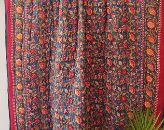 100 % bomullsfilt, handtryckt Jaipuri Razai AC-filt, året runt, modern design, bohemiskt filt, blommönster