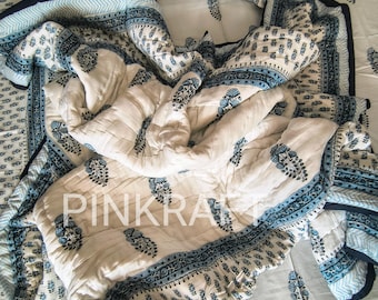 Indian Jaipuri Block Print Quilt Printed Reversible Razai Cotton Handmade Floral Quilt, Jaipuri razai , Bedspread Comforter , 100% Handmade