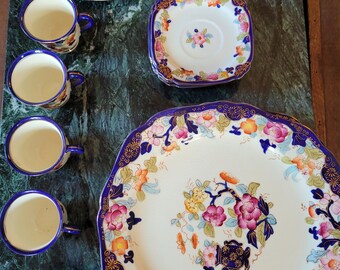 Hidekichi Nakamura Antique Japanese fine porcelain tea saucer Moriyama Mori-machi Moriyama Pottery Pagoda Ocean