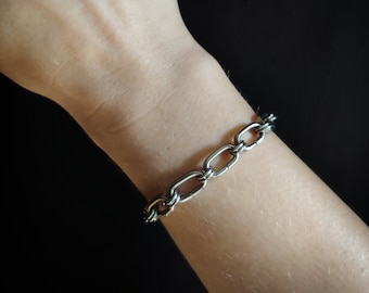 Pulsera de cadena de eslabones ovalados de acero inoxidable