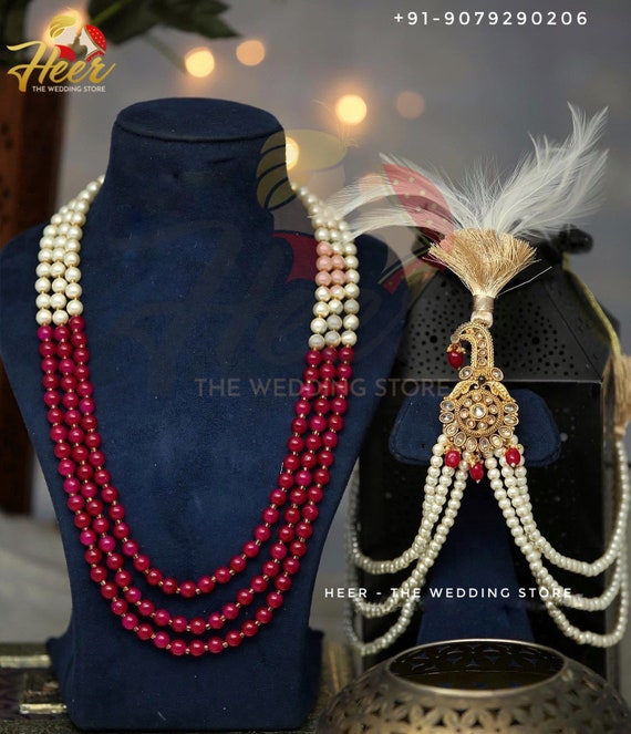 Buy Ruby White Reverse American Diamond Kalgi Sherwani Mala