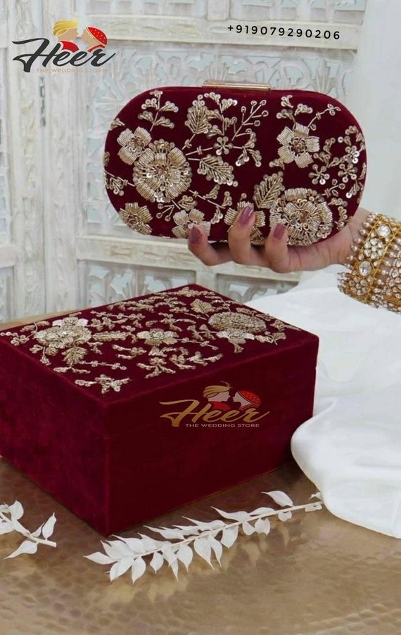 Mahroon Designer Handwork Clutches Bangle Box Combo Indian Purses Chooda Box