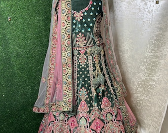 Monalisa Pista Green Indian Lehenga, Lehnga by Heer