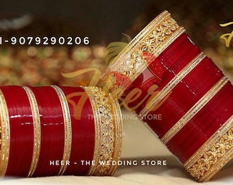 Champagne Reverse American Diamond Punjabi Chooda Set, Chura, Wedding Bangles, Choora by Heer