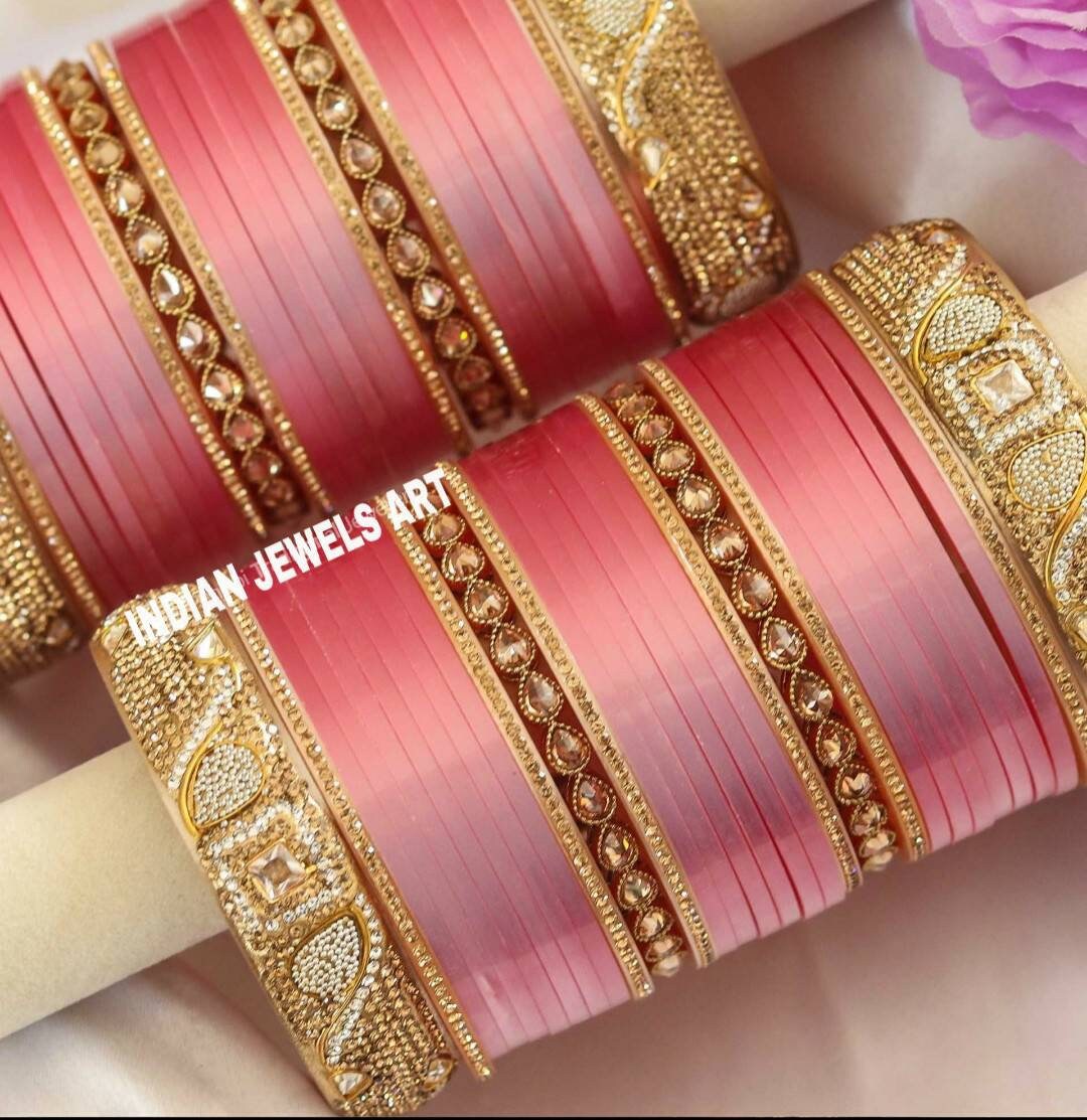 Pearl Pink Designer Chura Monalisa Pink Bride Chooda Wedding Bangle Set Etsy Australia