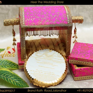 Carta de invitación Banarsi Sahe Chithi, Dholi, rosa fuerte de Heer