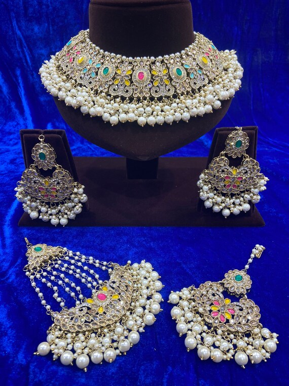 Multi Mehndi Polished Bridal Set Pakistani Jewellery by Heer