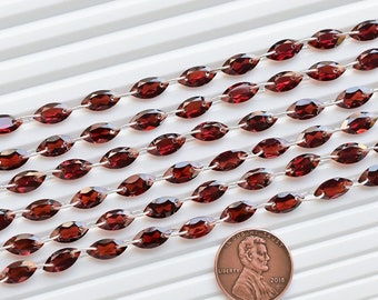 Fil De Perles En Grenat – Marquises Navettes Facettées 7-9 Mm – 50 Pièces Env. 39 Cm