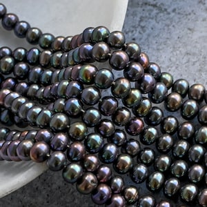 Black Metallic Near Round Freshwater Pearl For Jewelry Making, Natural High Quality & High Luster AA Grade Pearl DIY Jewelry | 7x8 to 6x7 MM