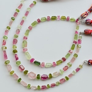8.5 Inches Multi Tourmaline Tumble Cube & Tube Faceted Beads Natural Gemstone Center Drill Strand for Jewelry Making | 12x4x3 to 2x5x2 MM