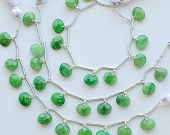 10 Pieces Green Quartzite Oval Checker Cut Briolette Beads | Natural Gemstone Face Drill Strand For Jewelry Making |  8x10x4 MM | DIY