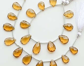 10 Pieces Beer Quartz Pear Checker Cut Faceted Beads | Natural Gemstone Briolette Side Drill Strand For Jewelry Making| 19x12x5 to 14x9x5 MM