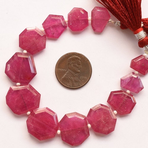 7 Inches shops Glass Filled RUBY FACETED Geometrical Crown Cut Uneven Shape Natural Gemstone Center Drill Beads Line | Genuine Ruby Strand