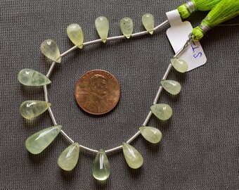 Gemstone Beads Genuine Prehnite Strand 15 Pieces NATURAL PREHNITE SMOOTH Drops Shape Natural Gemstone Cabochon Side Drill Beads Line