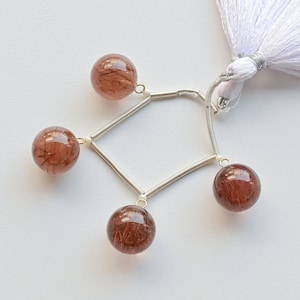 4 Pieces Copper Rutile Quartz Smooth Round Ball 14K Gold Filled Peg Bail Charms | Natural Gemstone | 12x12 mm | Gemstone Supplies