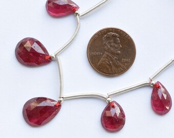 6 piezas de vidrio relleno de rubí rosa corte pera cabujón plano facetado cuentas de piedras preciosas naturales / 15x11x4 a 13x8x4 mm / rubí para la fabricación de joyas