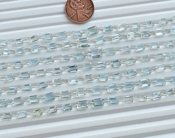 16 Stück Aquamarin Octagon Step Cut Facettierte Perlen Natürlicher Edelstein | 7x5x3 bis 6x4x3 MM | Aquamarin für die Schmuckherstellung
