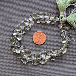 8&quot; GREEN AMETHYST HEART Rose Cut Faceted Briolette | Wholesale Natural Gemstone Bead | Side Drill Bead Strand | Fine Cut & Polished Briolete