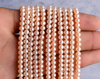 AAA Peach Almost Round Freshwater Pearl for Jewelry Making, Natural Rare High Quality & High Luster Pearl | 4x4 MM