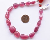 8 Inches GLASS FILLED RUBY Smooth Tumble Shape Treated Gemstone Plane Center Drill Beads Line Ruby Beads Strand Unique Gemstone Beads