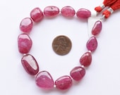 8 Inches GLASS FILLED RUBY Smooth Tumble Shape Treated Gemstone Plane Center Drill Beads Line Ruby Beads Strand Unique Gemstone Beads