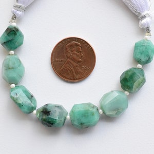 4 Inches EMERALD FACETED TUMBLE Shape Natural Gemstone Briolette Center Drill Beads Line | Precious Stone Beads | Genuine Emerald Beads