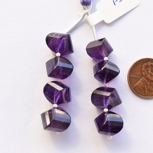 8 Pieces African Amethyst Twisted Faceted Center Drill Natural Gemstone Beads | 13x13 to 10x10 mm | Amethyst for Jewelry | DIY Jewelry