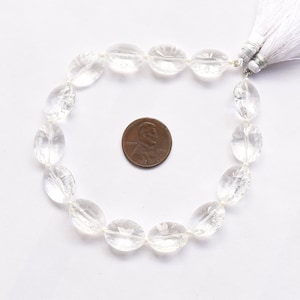14 Stück CRYSTAL QUARTZ CONCAVE Cut Oval Form Natur Edelstein Briolette Mittelbohrperlen Linie | Echte Kristallperlen | Edelstein Strang