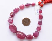 8 Inches GLASS FILLED RUBY Smooth Tumble Shape Treated Gemstone Plane Center Drill Beads Line Ruby Beads Strand Unique Gemstone Beads