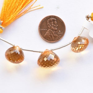 3 Pieces Citrine Onion Drops Micro Faceted Natural Gemstone Beads | 15x13.5 to 13.5x12.5 mm | Citrine for Jewelry Making | DIY Jewelry