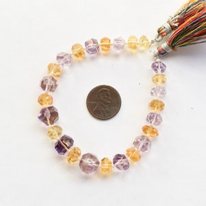 8 Inches Amethyst & Citrine Faceted Tumble Cubes Beads Natural Gemstone Center Drill Strand | 10x11x11.5 to 4x8x9 mm