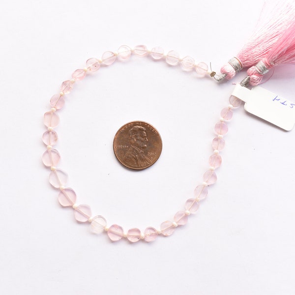 8 Inches ROSE QUARTZ SMOOTH Round Shape Flat Natural Gemstone Plane Center Drill Beads Line | Pink Rose Quartz Beads | Rare Gemstone Beads