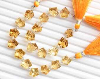 10 pieces Honey Quartz Concave Geometrical Step Cut Beads Natural Gemstone Double Drill Beads Line Strand | 10.5x10x5 to 8x8.5x6 MM