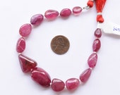 8 Inches GLASS FILLED RUBY Smooth Tumble Shape Treated Gemstone Plane Center Drill Beads Line Ruby Beads Strand Unique Gemstone Beads
