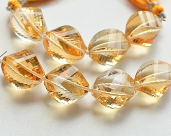 4 piezas de citrino trenzado con corte escalonado, cuentas facetadas, piedras preciosas naturales, joyería de bricolaje, 18 x 13 mm, citrino para fabricación de joyas