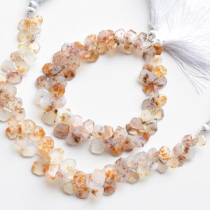 8 Inches Dendritic Moss Agate Geometrical Crown Cut Beads Natural Gemstone Side Drill Strand | 11x8.5x3 to 8x6x2 MM